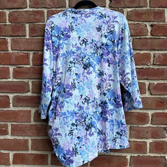 Soft Surroundings Floral Wrap Tunic Blue Purple Ruched Stretch 3X NEW - Picture 6 of 6